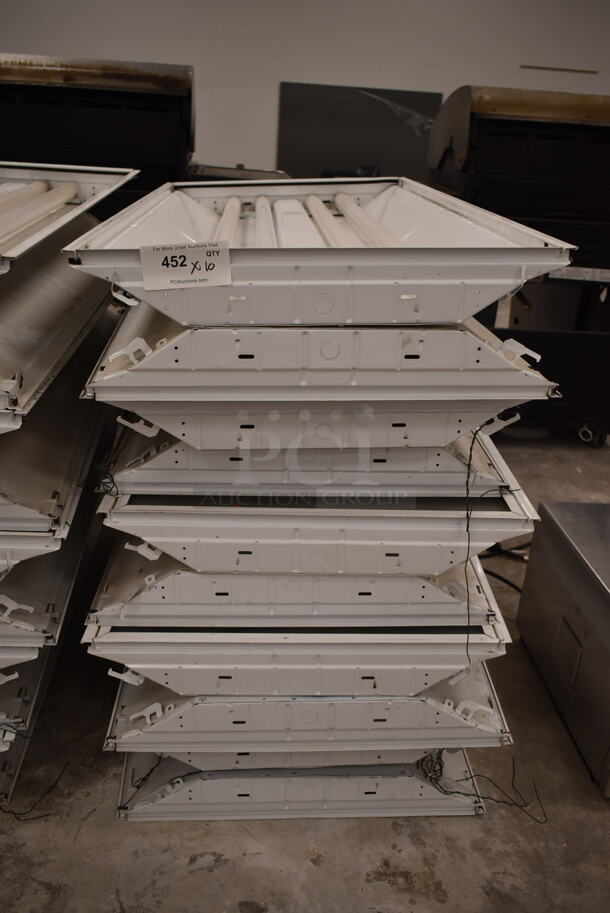 10 White Metal Ceiling Mount Fluorescent Light Fixtures. 10 Times Your Bid! (front room) - Image 1 of 9