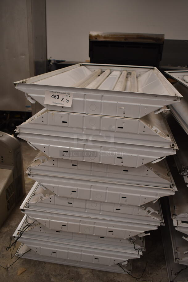 10 White Metal Ceiling Mount Fluorescent Light Fixtures. 10 Times Your Bid! (front room) - Image 1 of 6