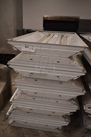 10 White Metal Ceiling Mount Fluorescent Light Fixtures. 10 Times Your Bid! (front room)