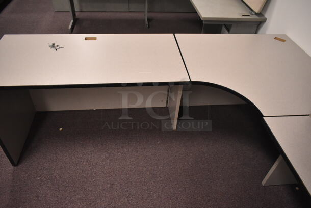Gray L Shaped Desk w/ Overhead Cabinet. BUYER MUST REMOVE: Bring Tools and Manpower Needed To Remove This Item. (back room) - Image 6 of 6