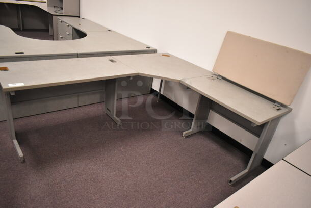 Gray L Shaped Desk. BUYER MUST REMOVE: Bring Tools and Manpower Needed To Remove This Item. (back room) - Image 1 of 6