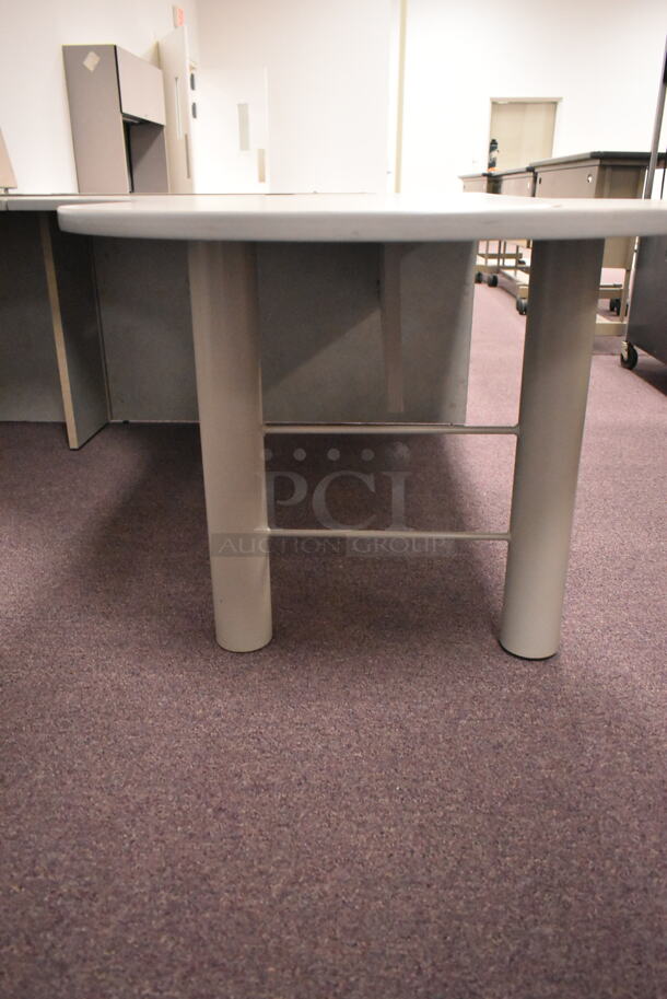 Gray U Shaped Desk w/ 5 Drawers. BUYER MUST REMOVE: Bring Tools and Manpower Needed To Remove This Item. (back room) - Image 3 of 12