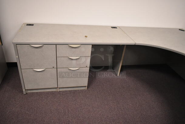 Gray U Shaped Desk w/ 5 Drawers. BUYER MUST REMOVE: Bring Tools and Manpower Needed To Remove This Item. (back room) - Image 5 of 12