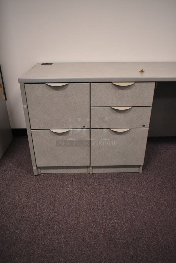 Gray U Shaped Desk w/ 5 Drawers. BUYER MUST REMOVE: Bring Tools and Manpower Needed To Remove This Item. (back room) - Image 6 of 12