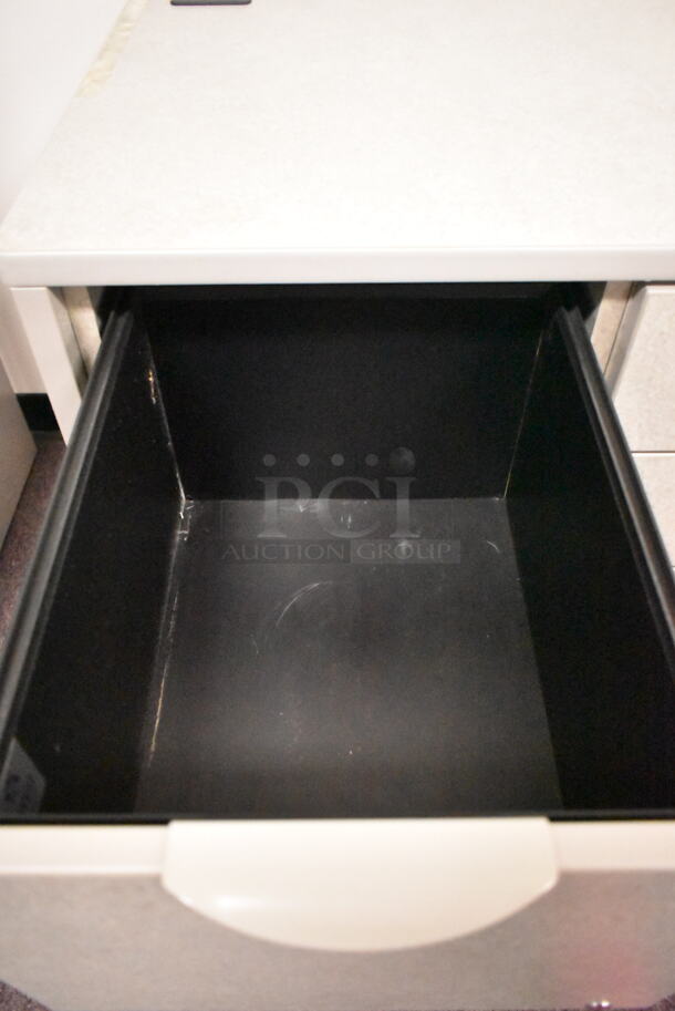 Gray U Shaped Desk w/ 5 Drawers. BUYER MUST REMOVE: Bring Tools and Manpower Needed To Remove This Item. (back room) - Image 7 of 12