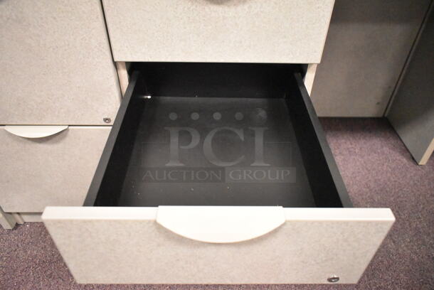 Gray U Shaped Desk w/ 5 Drawers. BUYER MUST REMOVE: Bring Tools and Manpower Needed To Remove This Item. (back room) - Image 10 of 12