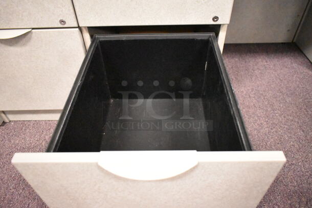 Gray U Shaped Desk w/ 5 Drawers. BUYER MUST REMOVE: Bring Tools and Manpower Needed To Remove This Item. (back room) - Image 11 of 12