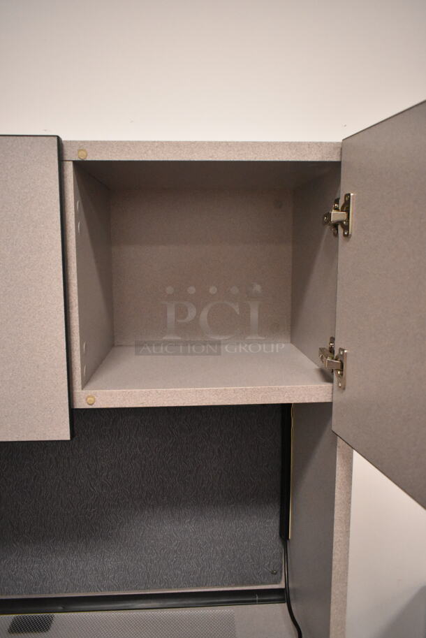 Gray U Shaped Desk w/ Overhead Cabinet. BUYER MUST REMOVE: Bring Tools and Manpower Needed To Remove This Item. (back room) - Image 3 of 6