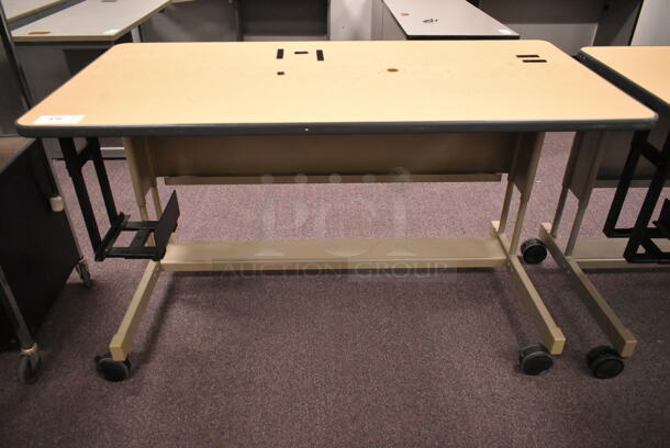 Wood Pattern Desk on Casters. (back room) - Image 1 of 4