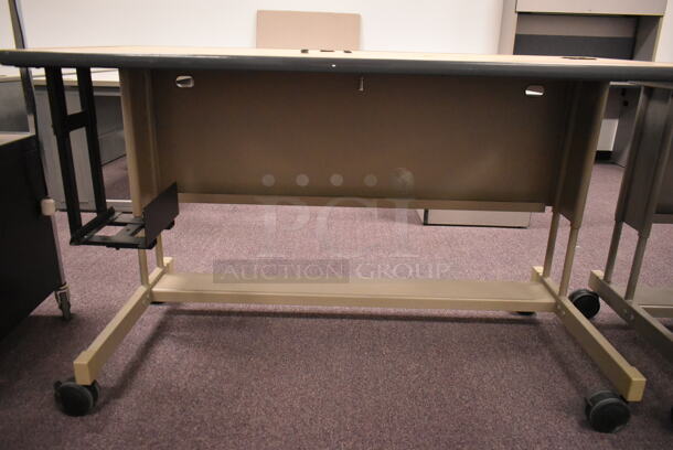 Wood Pattern Desk on Casters. (back room) - Image 2 of 4