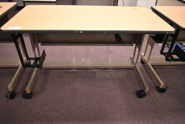 Wood Pattern Desk on Casters. (back room) - Image 1 of 4