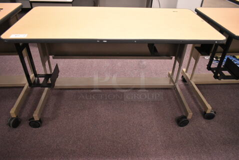 Wood Pattern Desk on Casters. (back room)