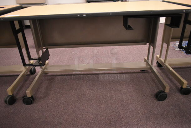 Wood Pattern Desk on Casters. (back room) - Image 2 of 4