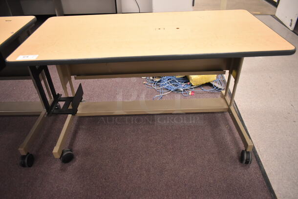 Wood Pattern Desk on Casters. (back room) - Image 1 of 4