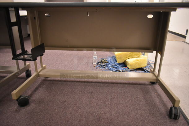 Wood Pattern Desk on Casters. (back room) - Image 2 of 4