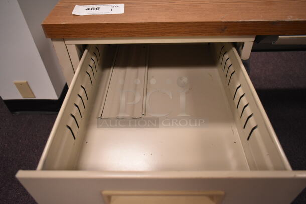 Tan Metal Desk w/ Wood Pattern Desk Top and 4 Drawers. (back room) - Image 3 of 7