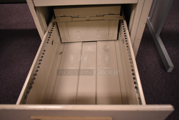 Tan Metal Desk w/ Wood Pattern Desk Top and 4 Drawers. (back room) - Image 6 of 7