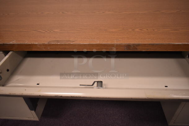 Tan Metal Desk w/ Wood Pattern Desk Top and 4 Drawers. (back room) - Image 7 of 7