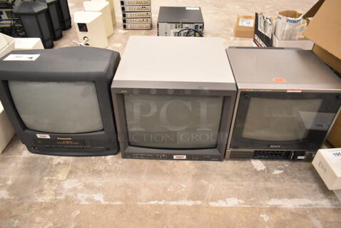 3 Television Monitors; Panasonic PV-C1343, JVC TM-H1700G, Sony CVM-1271. 3 Times Your Bid! (front room)