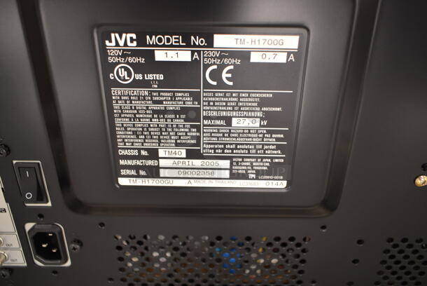 3 Television Monitors; Panasonic PV-C1343, JVC TM-H1700G, Sony CVM-1271. 3 Times Your Bid! (front room) - Image 7 of 10