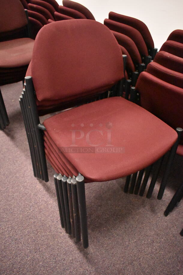 48 Stackable Maroon Chairs on Black Metal Legs. 48 Times Your Bid! BUYER MUST REMOVE: Bring Tools and Manpower Needed To Remove This Item. (back room) - Image 4 of 6