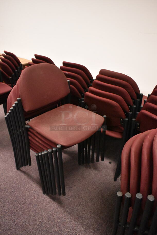 48 Stackable Maroon Chairs on Black Metal Legs. 48 Times Your Bid! BUYER MUST REMOVE: Bring Tools and Manpower Needed To Remove This Item. (back room) - Image 5 of 6