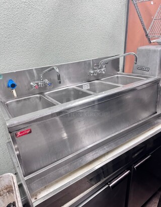 Commercial 48 inch Stainless Steel Three Compartment Bar Sink 