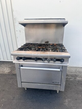 Commercial 36 inch  6 Burner With Oven Gas Range Working