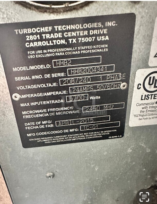 Excellent Condition TurboChef Ventless High h Batch 2  C Rapid Cook Oven, 208V 1-phase 5700 Watts Working - Image 5 of 5
