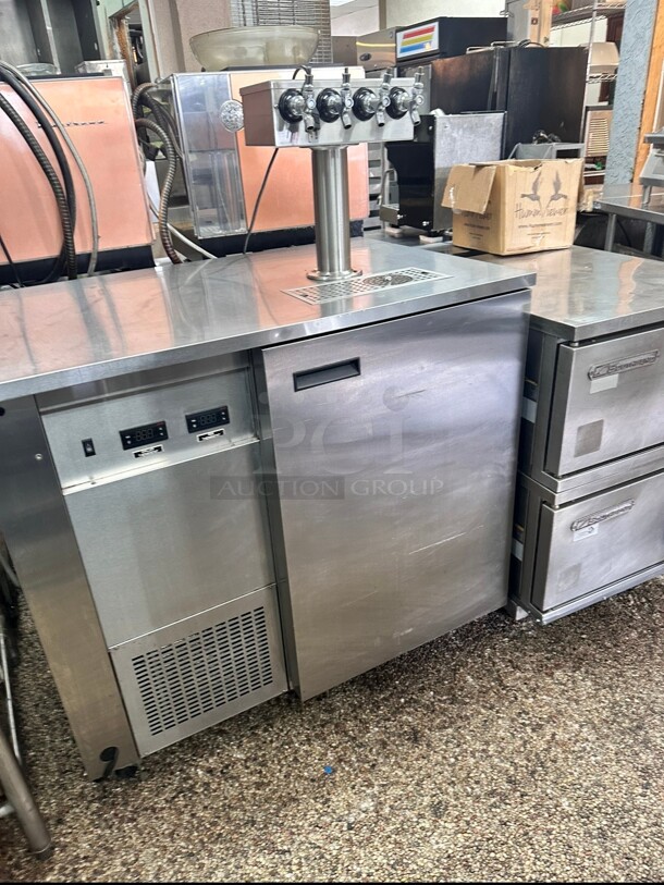 Late Model Micro Matic MM-BK 36 3/4 inch Dual Zone Kegrator Wine Dispenser with 4 Faucet (4) 1/6 Keg Capacity Working - Image 1 of 7