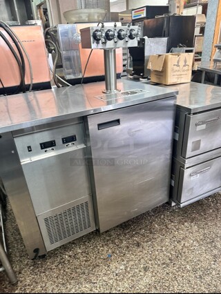 Late Model Micro Matic MM-BK 36 3/4 inch Dual Zone Kegrator Wine Dispenser with 4 Faucet (4) 1/6 Keg Capacity Working