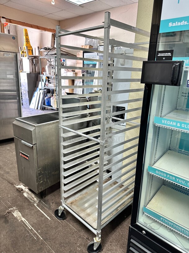 Excellent Condition Winholt ADE1820B-KDA 21 inch 20-Sheet Pan Rack Bottom Load Slides NSF On Casters - Image 3 of 6