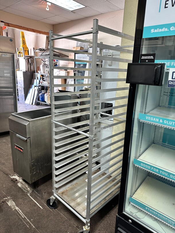 Excellent Condition Winholt ADE1820B-KDA 21 inch 20-Sheet Pan Rack Bottom Load Slides NSF On Casters - Image 4 of 6