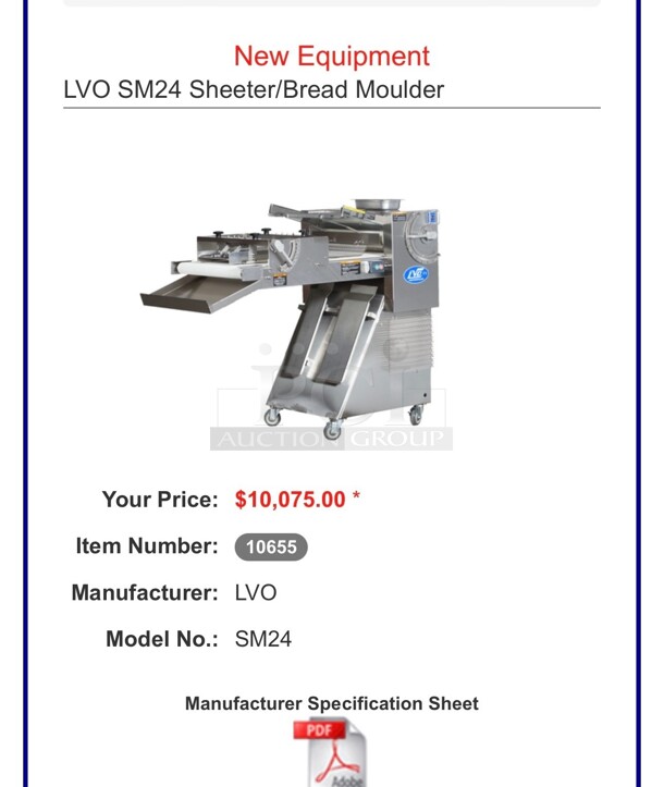 Excellent Condition LVO Dough sheeter roller moulder SM24 French bread 220 Volt Working - Image 4 of 6