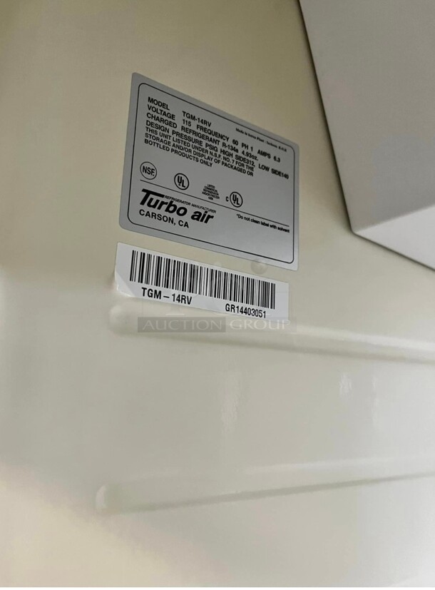 late Model Turbo Air TGM-14RV 24 inch One Section Glass Door Merchandiser, (1) Right Hinge Door, 115v Working - Image 6 of 7