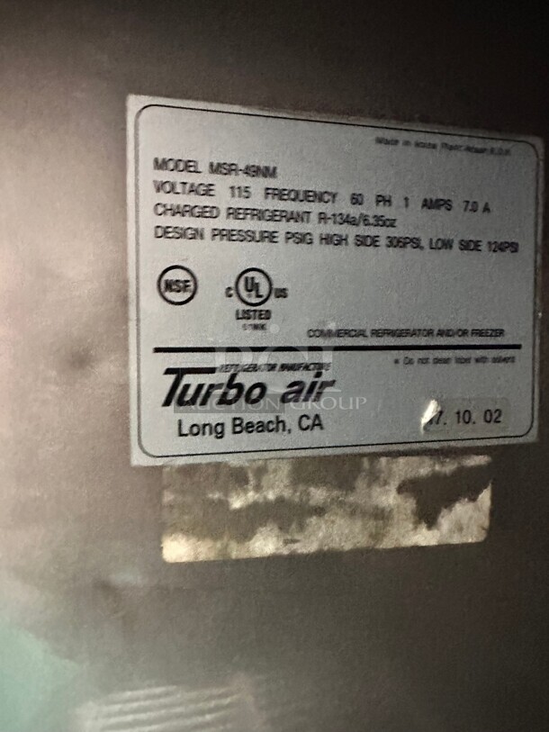 Turbo Air MSR-49 Super Deluxe 54 inch Top Mounted Solid Door Reach-In Refrigerator 115 Volt Working - Image 6 of 6