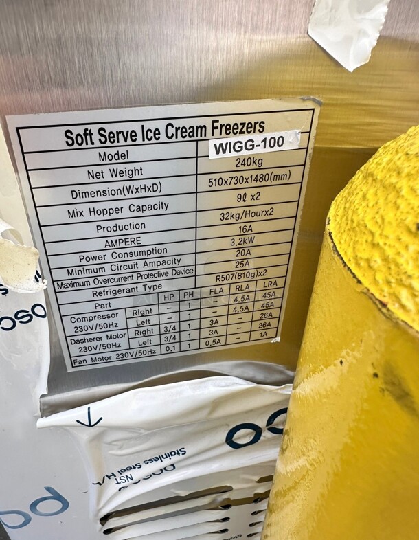 New In Sealed Box! Well Spring WIGG-100 Three Flavor Ice Cream Maker Soft Serve 220 Volt 1 Phase - Image 9 of 10