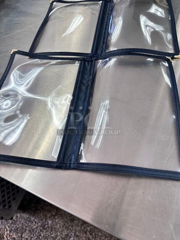 Clear Restaurant Menu Covers, Letter Size Holders with Double Panels, Blue Corners (9 x 13 in) - Image 1 of 6