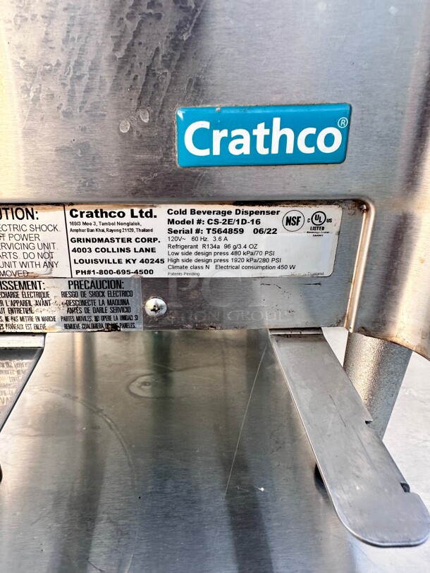 Excellent Condition Crathco CS-2E-16 Refrigerated Drink Dispenser w/ (2) 2 2/5 gal Bowls, Pre Mix, 120v Working - Image 8 of 9