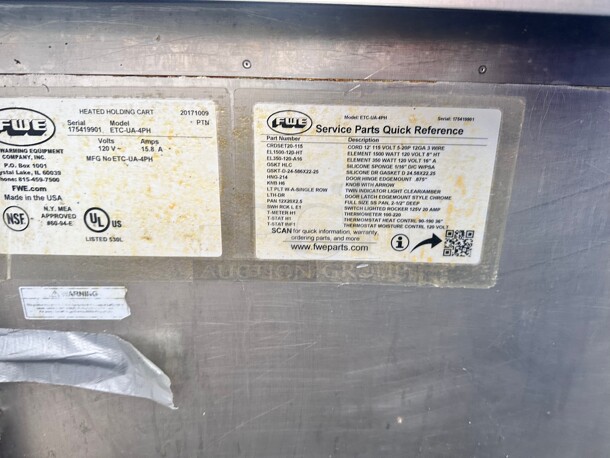 Excellent Condition FWE ETC-UA-4PH Undercounter  Mobile Heated Cabinet w/ (4) Pan Capacity, 120v Working - Image 8 of 9