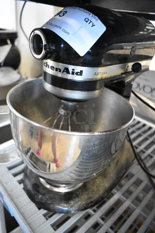 KitchenAid KSM150PSOB Metal Commercial Countertop 5 Quart Planetary Dough Mixer w/ Metal Bowl, Paddle, Whisk and Dough Hook Attachments. 120 Volts, 1 Phase. Tested and Working!