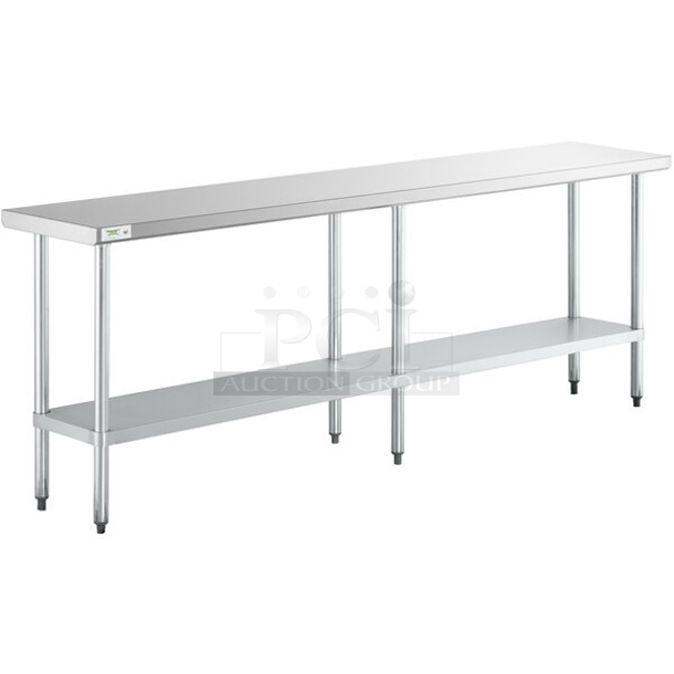 BRAND NEW SCRATCH AND DENT! Regency 600T1896G 18" x 96" 18-Gauge 304 Stainless Steel Commercial Work Table with Galvanized Legs and Undershelf. May Be Missing Pieces. - Image 1 of 2
