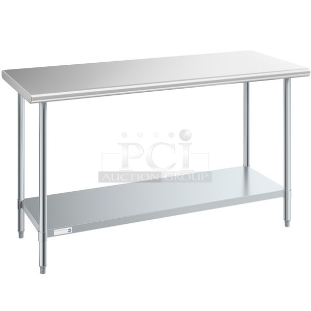BRAND NEW SCRATCH AND DENT! Steelton 522ETSG2460 24" x 60" 18 Gauge 430 Stainless Steel Work Table with Undershelf. May Be Missing Pieces.
 - Image 1 of 2