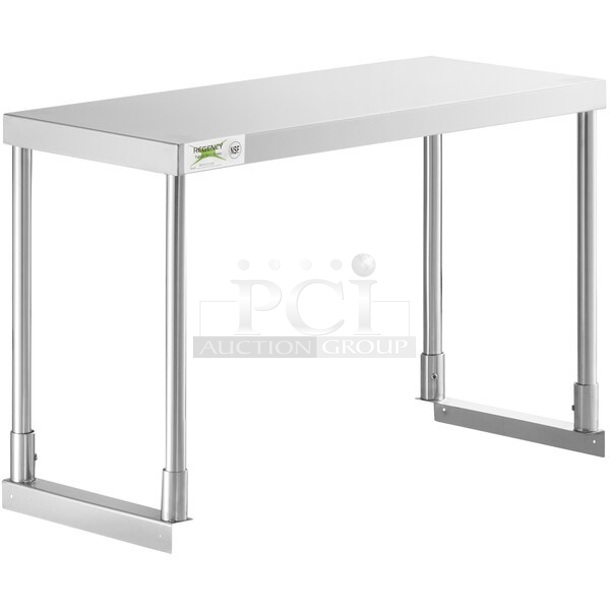 BRAND NEW SCRATCH AND DENT! Regency 600SOS1236 Stainless Steel Single Deck Overshelf - 12" x 36" x 19 1/4". May Be Missing Pieces.
 - Image 1 of 3