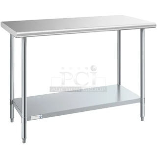 BRAND NEW SCRATCH AND DENT! Steelton 522ETSG2448 24" x 48" 18 Gauge 430 Stainless Steel Work Table with Undershelf. May Be Missing Pieces.
