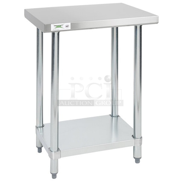 BRAND NEW SCRATCH AND DENT! Regency 600T1824G 18" x 24" 18-Gauge 304 Stainless Steel Commercial Work Table with Galvanized Legs and Undershelf. No Legs.  - Image 1 of 4