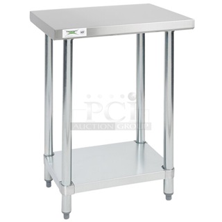 BRAND NEW SCRATCH AND DENT! Regency 600T1824G 18" x 24" 18-Gauge 304 Stainless Steel Commercial Work Table with Galvanized Legs and Undershelf. No Legs. 