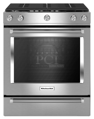 BRAND NEW SCRATCH AND DENT! KitchenAid KSGG700ESS2 Stainless Steel Commercial Natural or Propane Gas Powered 4 Burner Range w/ Convection Oven. 