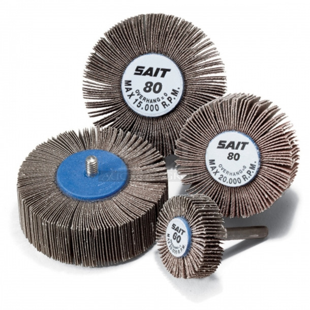 Box of 10 BRAND NEW! United Abrasives SAIT 70081 3" Die Grinder Flap Wheel - 80 Grit Metal - Image 1 of 4