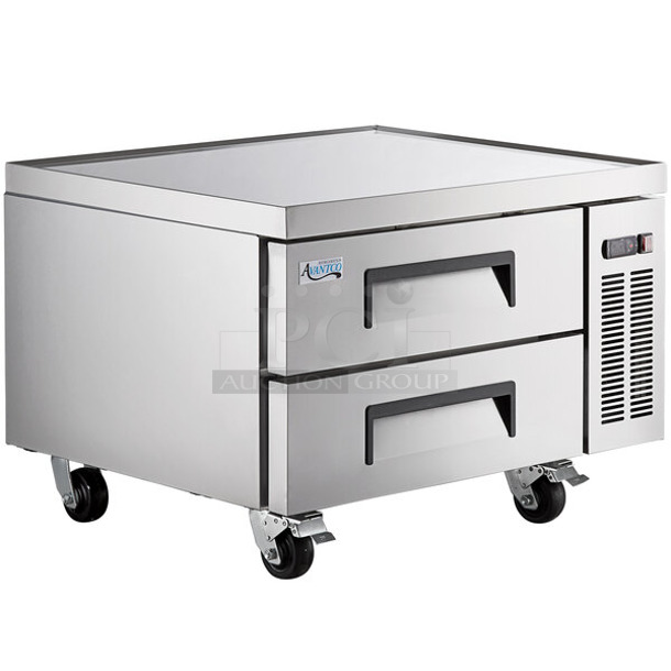 BRAND NEW SCRATCH AND DENT! 2024 Avantco 178CBE36HC Stainless Steel Commercial 2 Drawer Chef Base on Commercial Casters. 115 Volts, 1 Phase. Tested and Working! - Image 1 of 6